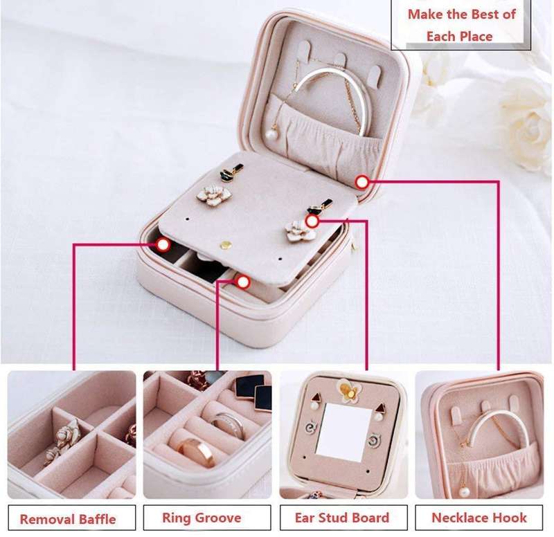 On-The-Go Jewelry Storage Box with Zip - Pearl with Eiffel Tower