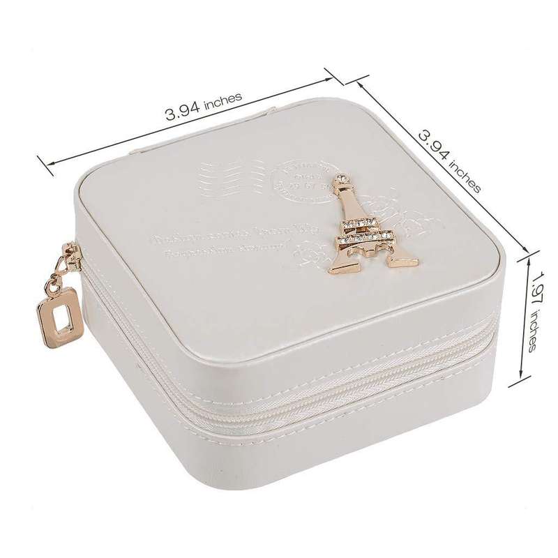 On-The-Go Jewelry Storage Box with Zip - Pearl with Eiffel Tower