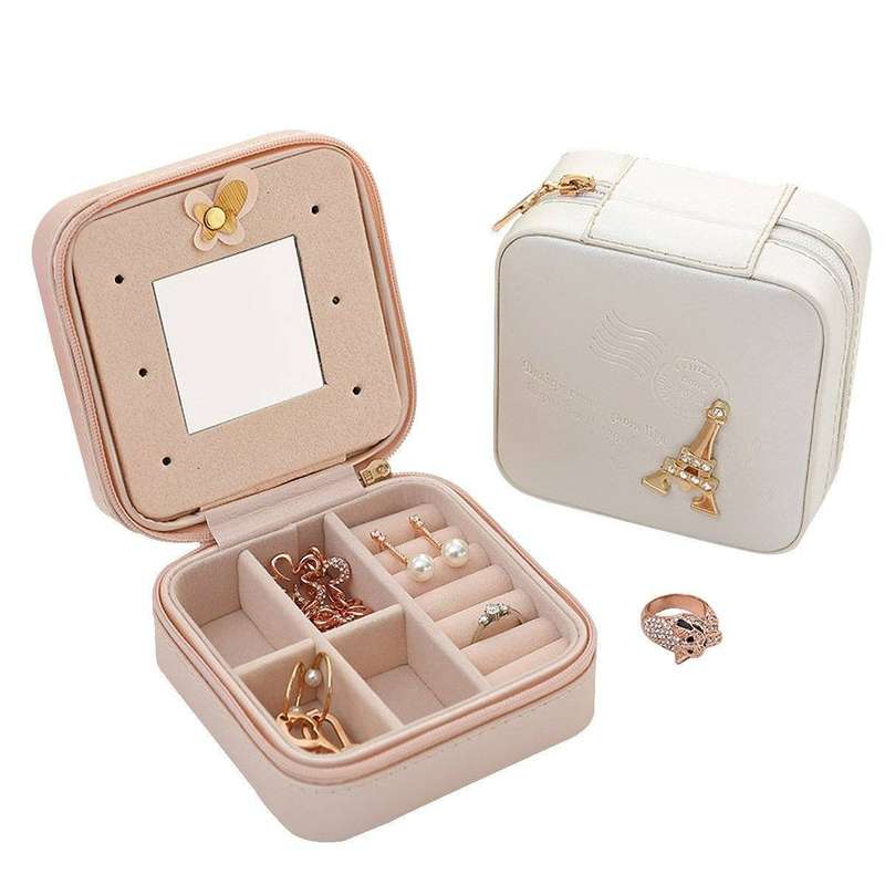 On-The-Go Jewelry Storage Box with Zip - Pearl with Eiffel Tower