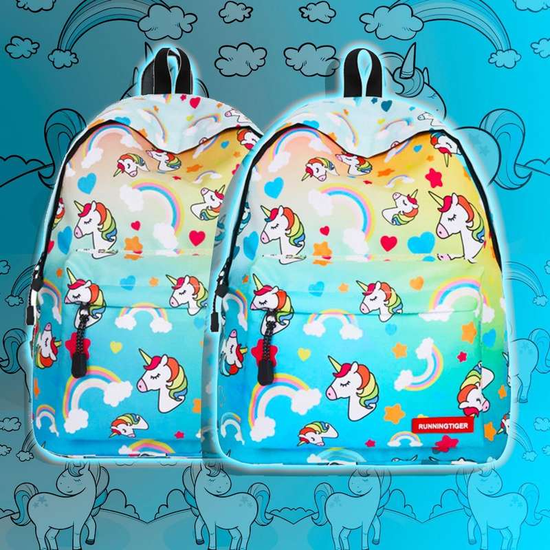 Students Green Unicorn Rainbow Print Backpack