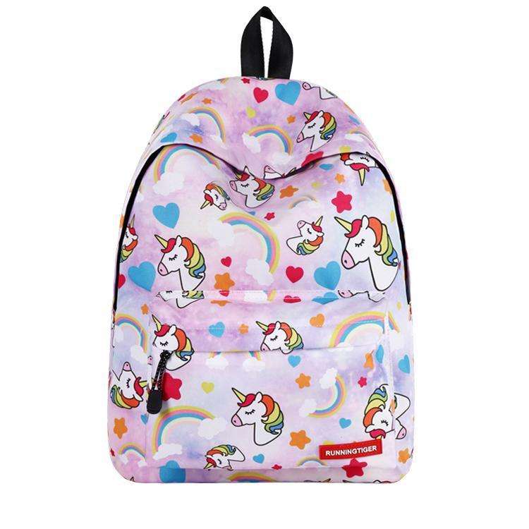 Students Light Pink Unicorn Rainbow Print Backpack