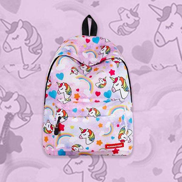 Students Light Pink Unicorn Rainbow Print Backpack