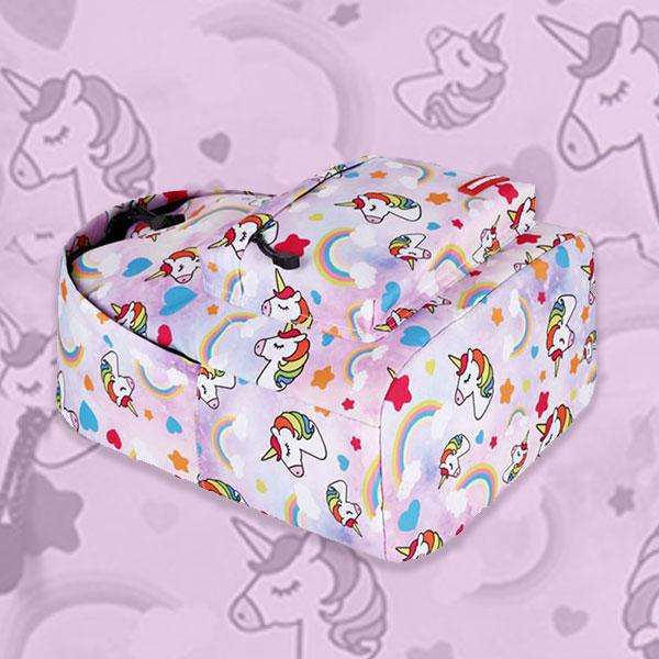 Students Light Pink Unicorn Rainbow Print Backpack