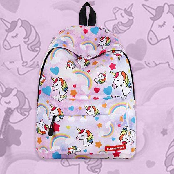 Students Light Pink Unicorn Rainbow Print Backpack
