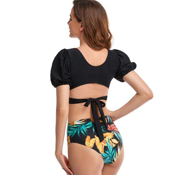 Women's Black Crop Crossover Two-piece Bikini