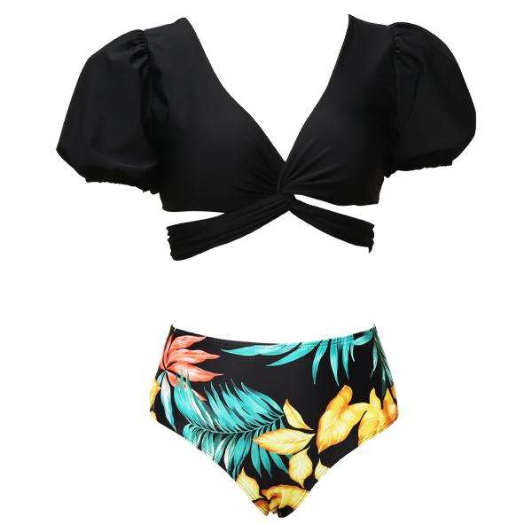 Women's Black Crop Crossover Two-piece Bikini