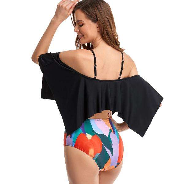 Women's Black Frill Two-piece Bikini