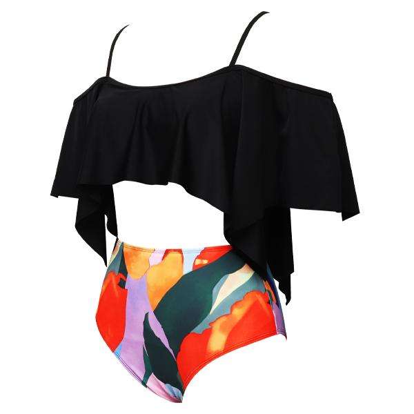 Women's Black Frill Two-piece Bikini