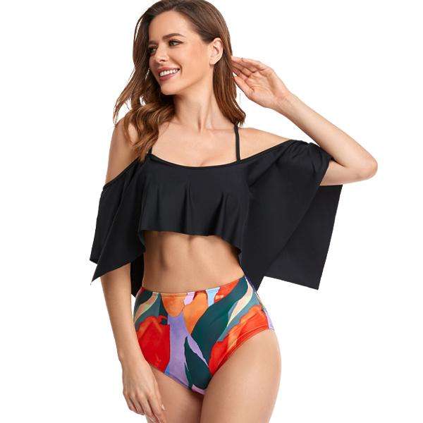 Women's Black Frill Two-piece Bikini