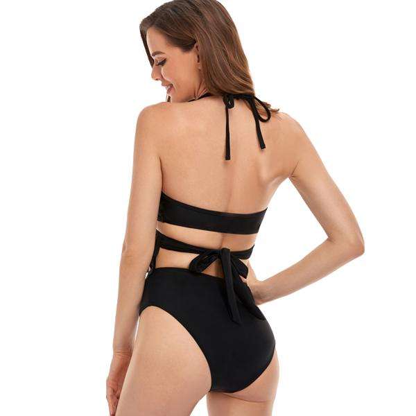 Women's Black Fringe Crossover Two-piece Bikini