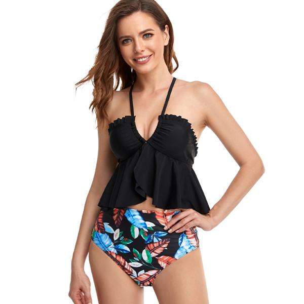 Women's Black Tropic Crossover Two-piece Bikini