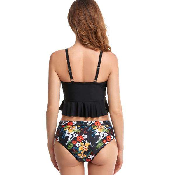 Women's Floral Bold Black Two-piece Bikini