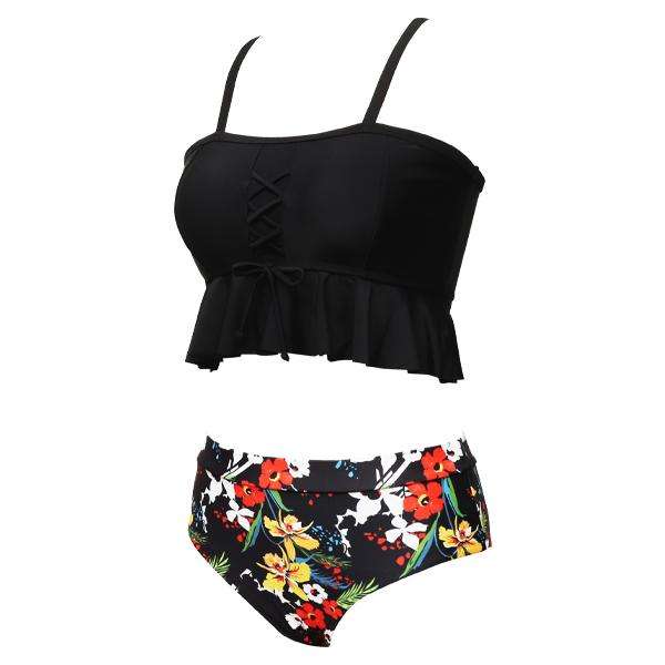 Women's Floral Bold Black Two-piece Bikini