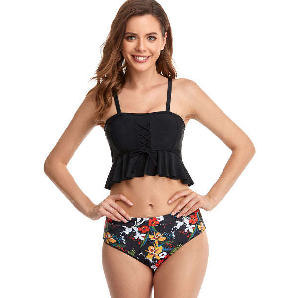 Women's Floral Bold Black Two-piece Bikini
