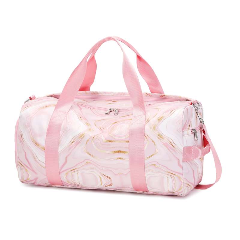 Womens Pink and Gold Marble Wet and Dry Gym Bag