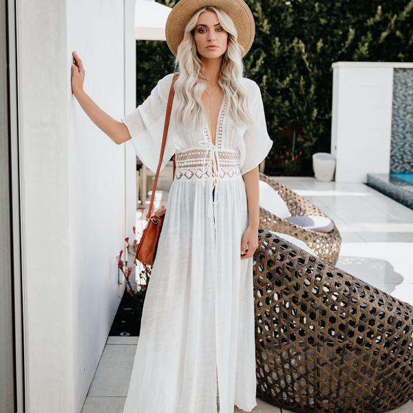 Women's White Beach Cover-up with Tie Detail