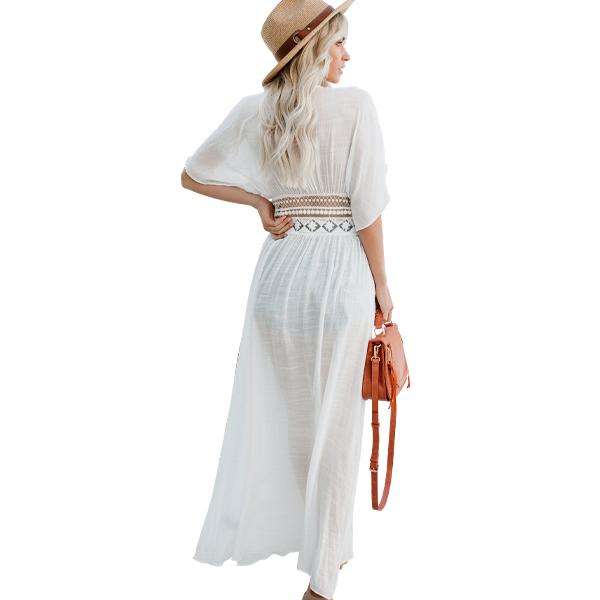 Women's White Beach Cover-up with Tie Detail