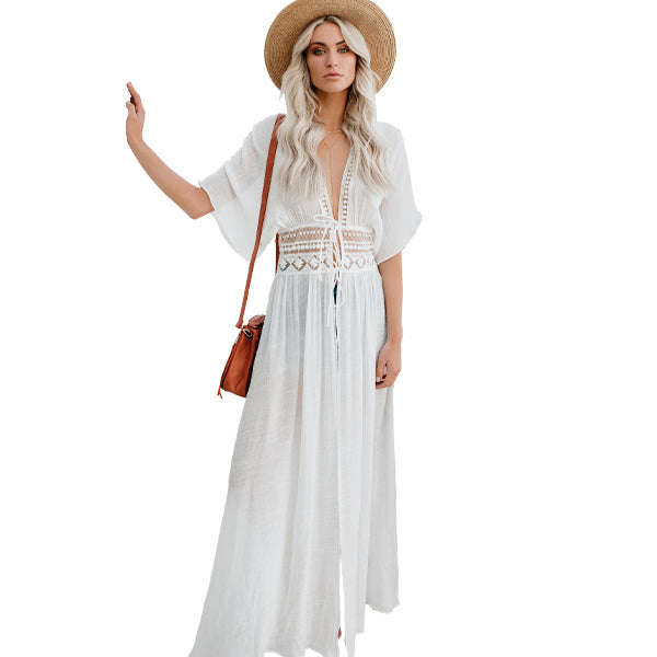 Women's White Beach Cover-up with Tie Detail