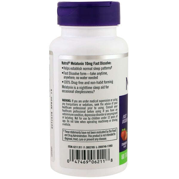 Natrol, Melatonin, Sleep, Fast Dissolve, Strawberry, 10 mg, 60 Tablets
