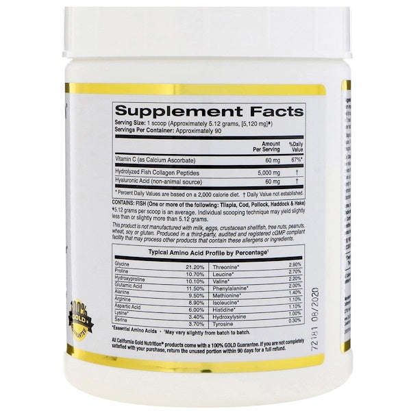 California Gold Nutrition, Collagen UP 5000, Marine-Sourced Collagen Peptides + Hyaluronic Acid ...