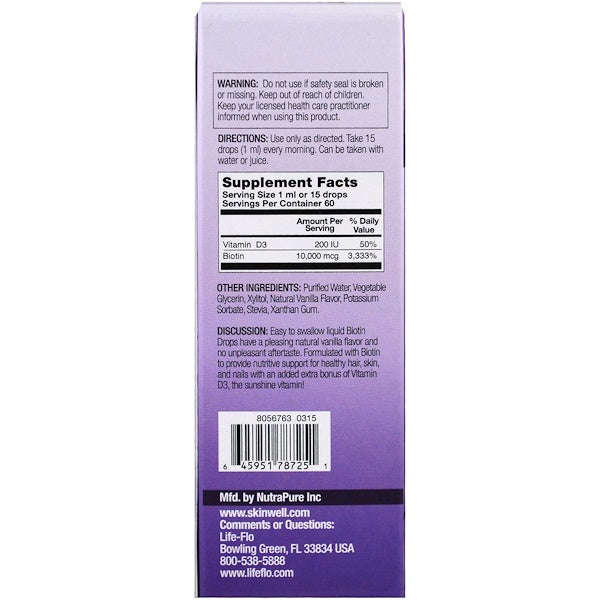 Life Flo Health, Biotin Drops, For Healthy Hair & Nails, Natural Vanilla Flavor, 10,000 mcg, 2 fl...