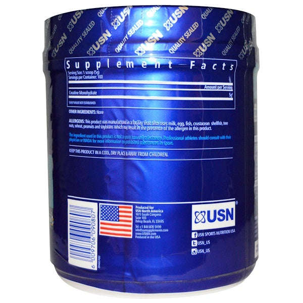 USN, Creatine, Pure Micronized Powder, Unflavored, 1.1 lbs (500 g)