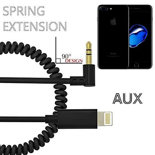 Dreamvasion Aux Cord for iPhone X 8, Spring Audio Adapter Cable with 3.5mm Headphone Jack 90 Degr...