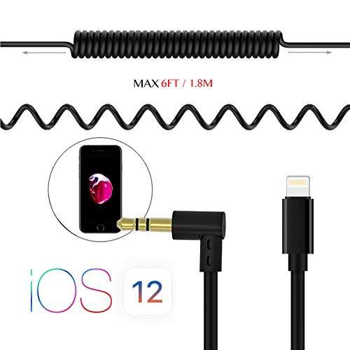 Dreamvasion Aux Cord for iPhone X 8, Spring Audio Adapter Cable with 3.5mm Headphone Jack 90 Degr...