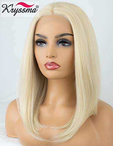 Kryssma Platinum Blonde Short Bob Lace Front Wigs For White Women Christmas Natural Looking...