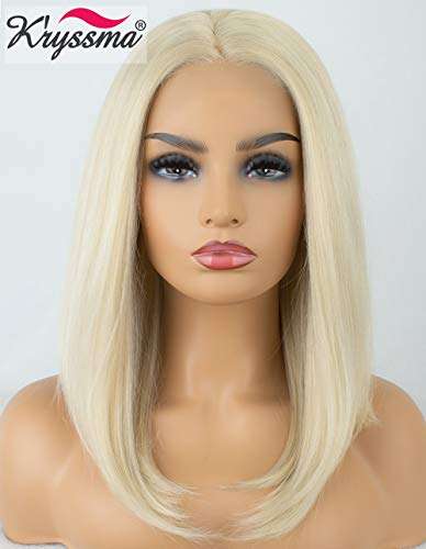 Kryssma Platinum Blonde Short Bob Lace Front Wigs For White Women Christmas Natural Looking...