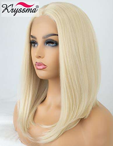 Kryssma Platinum Blonde Short Bob Lace Front Wigs For White Women Christmas Natural Looking...