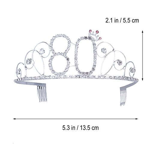 Frcolor 80th Birthday Tiara Crystal Rhinestone Women 80th Birthday Crown with Combs