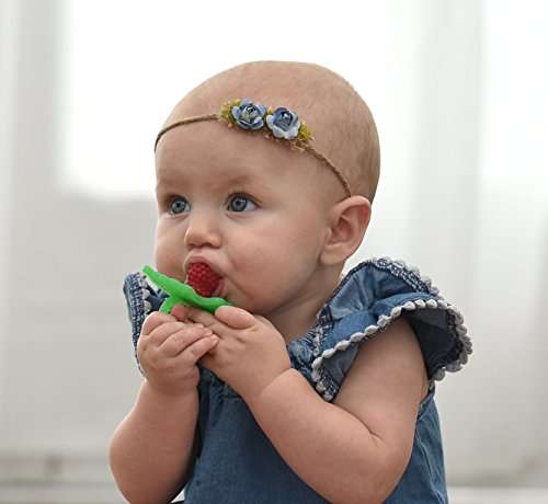 RaZbaby RaZ-Berry Silicone Teether/Double Pack Red & Blue/Multi-texture Design/Hands Free Design