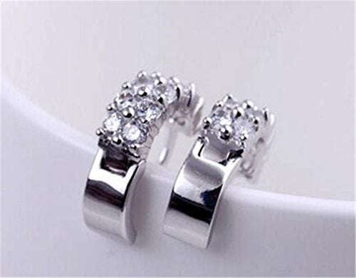 Boowhol Women's Diamond Clip on Earings Hoop Creole Double Row Glitter Diamond 925 Sterling Silve...