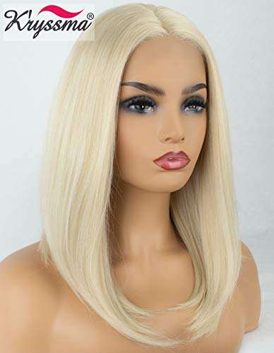 Kryssma Platinum Blonde Short Bob Lace Front Wigs For White Women Christmas Natural Looking...