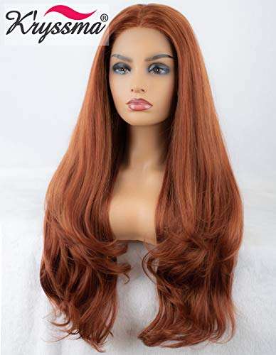 K'ryssma Reddish Blonde Lace Front Wigs Wavy Natural Looking Side Parting Glueless Synthetic Wigs...