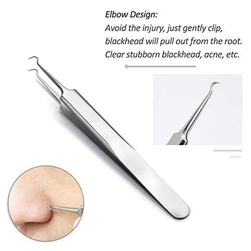 Pimple Popper Tool, Aooeou Stainless Steel Pimple Acne Blackhead Remover Curved Tweezer Treatment...