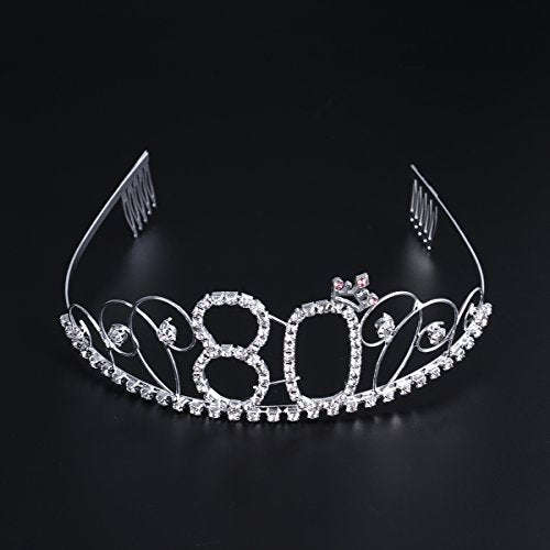 Frcolor 80th Birthday Tiara Crystal Rhinestone Women 80th Birthday Crown with Combs