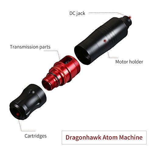 Dragonhawk Atom Rotary Pen Tattoo Machine Japan Motor for Tattoo Artists (Black)