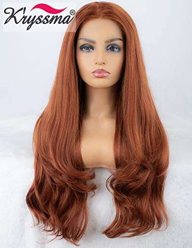 K'ryssma Reddish Blonde Lace Front Wigs Wavy Natural Looking Side Parting Glueless Synthetic Wigs...