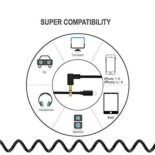 Dreamvasion Aux Cord for iPhone X 8, Spring Audio Adapter Cable with 3.5mm Headphone Jack 90 Degr...