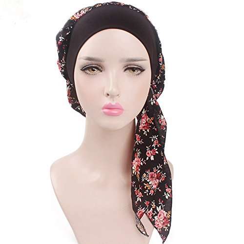 Women's Head Scarf Chemo Cancer Hat Cap Sleep Turban Head Wraps Headwear (Black)