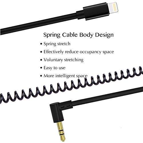 Dreamvasion Aux Cord for iPhone X 8, Spring Audio Adapter Cable with 3.5mm Headphone Jack 90 Degr...