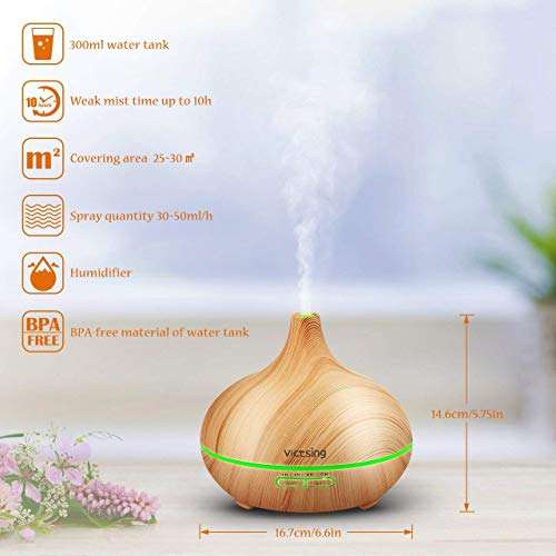 VicTsing 300ml Cool Mist Humidifier Ultrasonic Aroma Essential Oil Diffuser for Office Home...