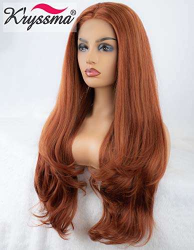 K'ryssma Reddish Blonde Lace Front Wigs Wavy Natural Looking Side Parting Glueless Synthetic Wigs...