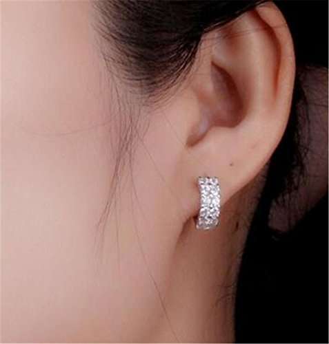 Boowhol Women's Diamond Clip on Earings Hoop Creole Double Row Glitter Diamond 925 Sterling Silve...