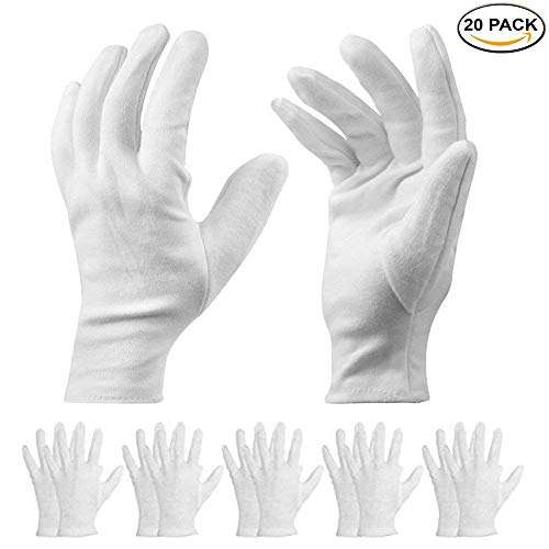 20 Pack Cotton Gloves - 9'' White Work Gloves Cosmetic Moisturising Gloves for Dry Hands & Eczema...