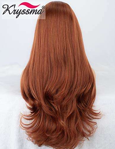 K'ryssma Reddish Blonde Lace Front Wigs Wavy Natural Looking Side Parting Glueless Synthetic Wigs...
