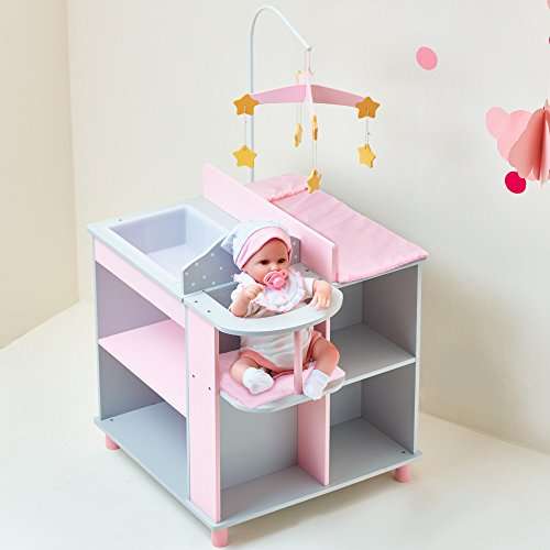 Olivia's Little World - Baby Doll Furniture | Baby Changing Station with Storage (Grey Polka Dots)