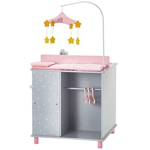 Olivia's Little World - Baby Doll Furniture | Baby Changing Station with Storage (Grey Polka Dots)